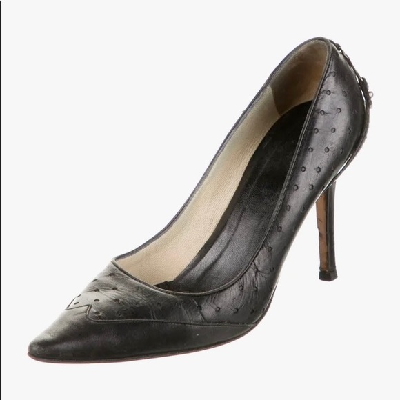 Gucci Perforated Calf Leather GG Metallic Logo Pumps - Picture 2 of 5